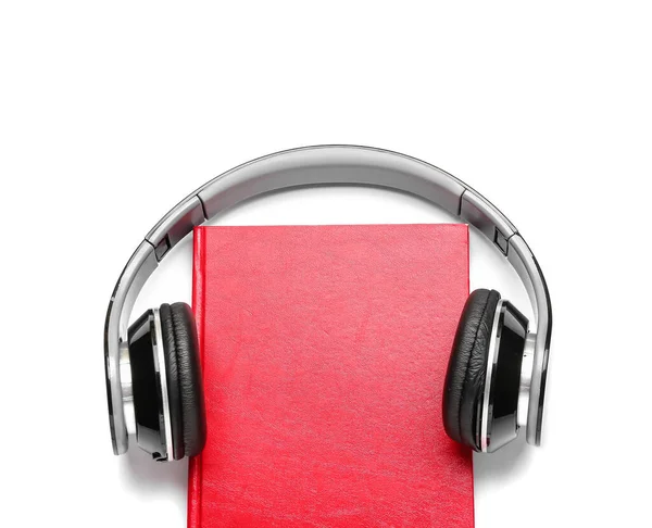 Modern Headphones Book White Background — Stock Photo, Image