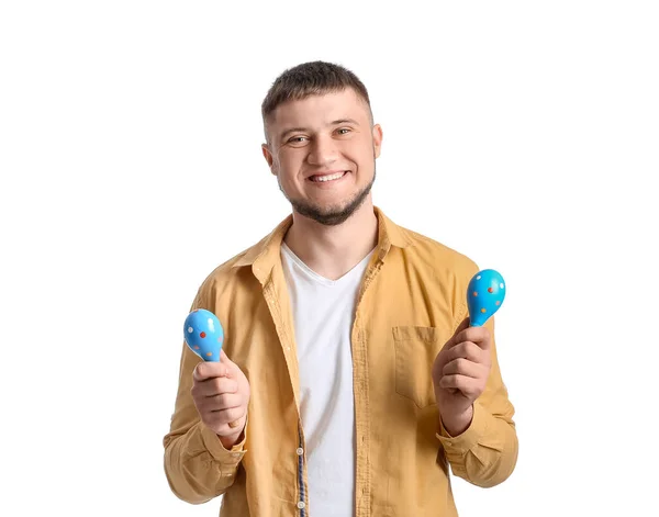 Joven Mexicano Con Maracas Sobre Fondo Blanco — Foto de Stock