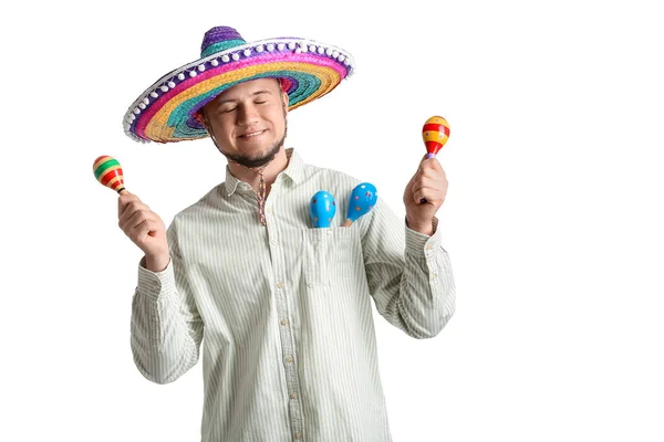솜브레로 모자를 배경에 마라카스를 멕시코 — 스톡 사진