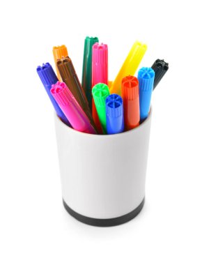 Beyaz arkaplanda renkli işaretlere sahip tutucu