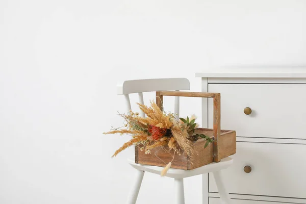 Interior Modern Room Chair Basket Dry Reeds Chest Drawers — Stock Photo, Image