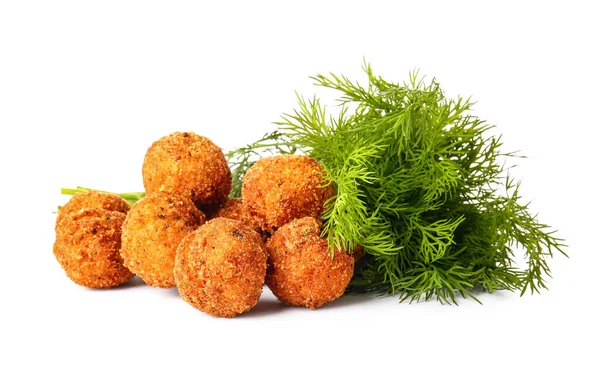 Tasty Cod Cutlets Dill White Background — Stock Photo, Image