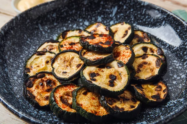 Plate Tasty Grilled Zucchini Table Closeup — Stock Photo, Image