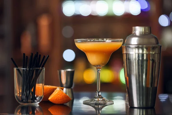 Glass Orange Margarita Cocktail Table Bar — Stock Photo, Image