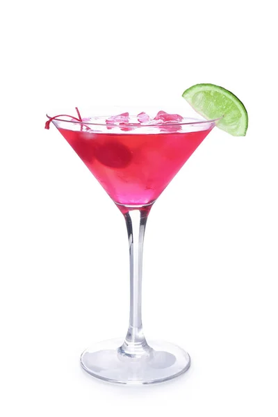 Glas Smakelijke Kosmopolitische Cocktail Witte Achtergrond — Stockfoto
