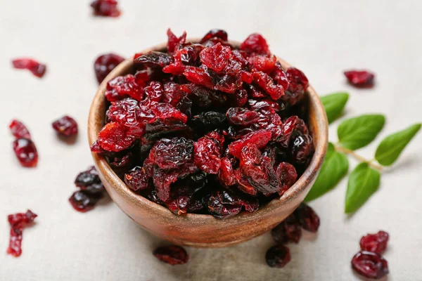 Bowl Tasty Dried Cranberries Light Background Closeup — Stock Photo, Image