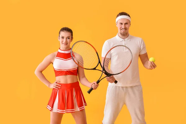 Cheerleader Tennis Speler Kleur Achtergrond — Stockfoto