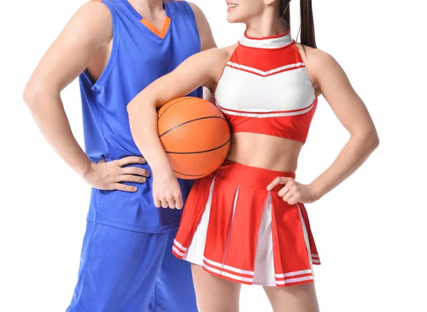 Cheerleader Dan Pemain Basket Latar Belakang Putih — Stok Foto
