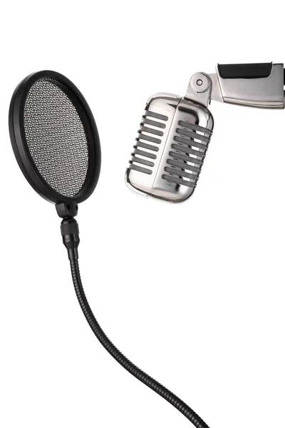 Microphone Moderne Avec Filtre Pop Sur Fond Blanc — Photo