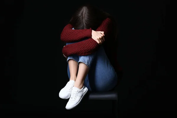 Scared Young Woman Dark Background Concept Harassment — Stock Photo, Image