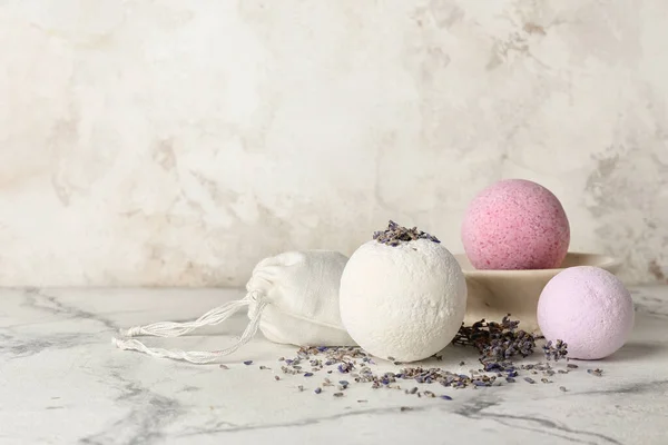 Bath Bombs Lavender Flowers Grunge Background — Stock Photo, Image