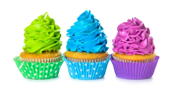 Tasty Birthday Cupcakes White Background — Stock Photo, Image