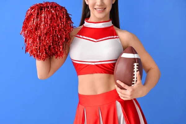 Schöne Cheerleader Auf Farbigem Hintergrund — Stockfoto