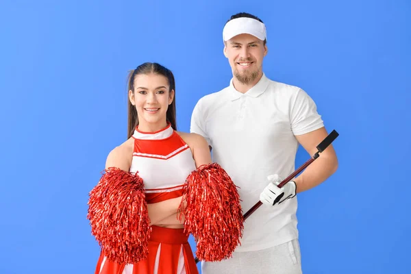 Cheerleader Dan Pegolf Pada Latar Belakang Warna — Stok Foto