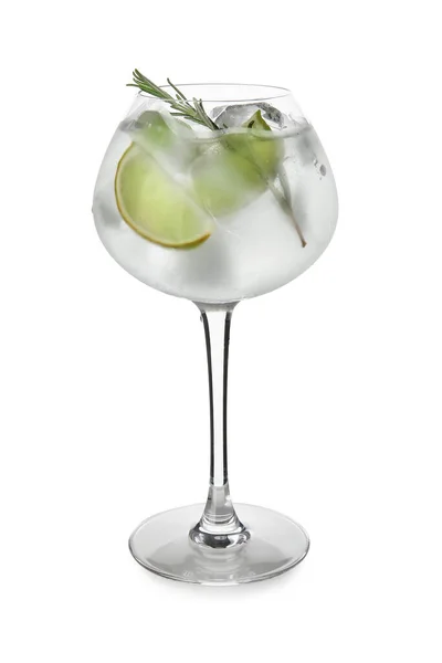 Egy Pohár Hideg Gin Tonik Fehér Alapon — Stock Fotó