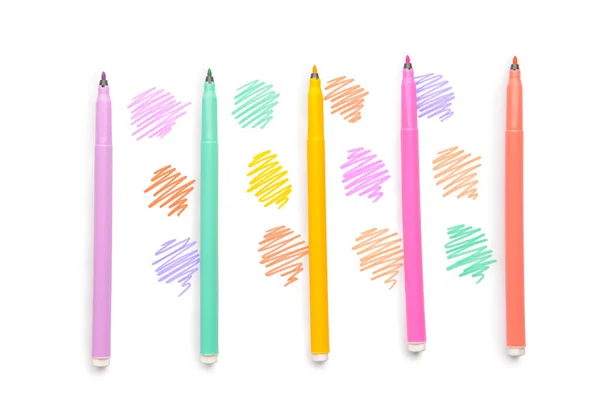 Felt Tip Pens Strokes White Background — Stock Photo, Image