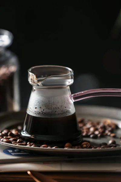 Cezve Hot Turkish Coffee Beans Table — Stock Photo, Image