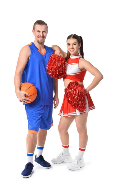 Cheerleader Dan Pemain Basket Latar Belakang Putih — Stok Foto