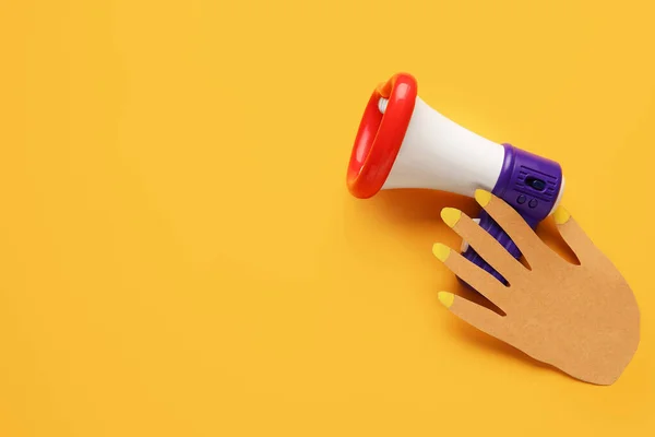 Toy Megaphone Paper Hand Color Background — Stock Photo, Image