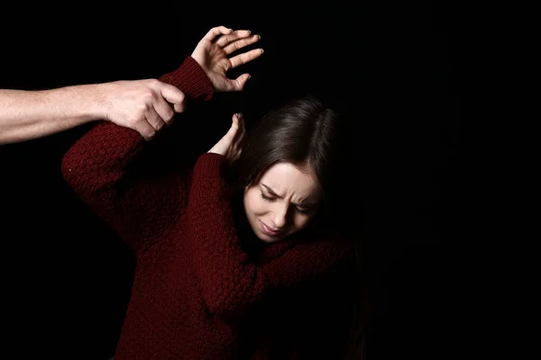 Man His Victim Dark Background Concept Harassment — Stock Photo, Image