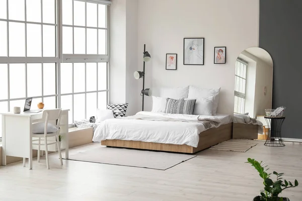 Intérieur Chambre Élégante Avec Lieu Travail Moderne — Photo