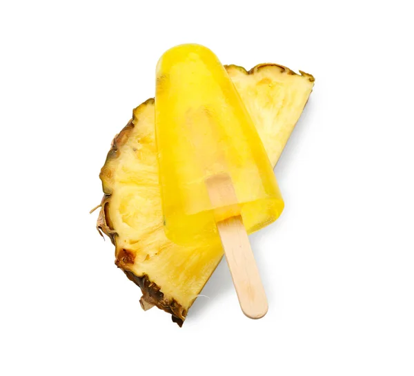 Tasty Pineapple Popsicle White Background — Stock Photo, Image