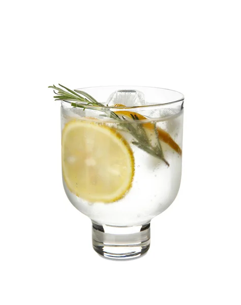 Glass Cold Gin Tonic White Background — Stock Photo, Image