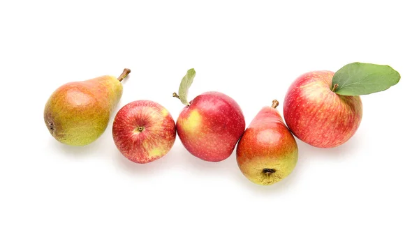 Ripe Pears Apples White Background — Stock Photo, Image