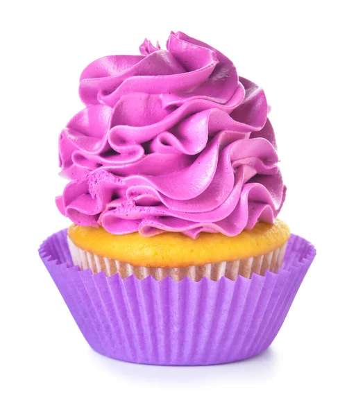 Lekkere Verjaardag Cupcake Witte Achtergrond — Stockfoto