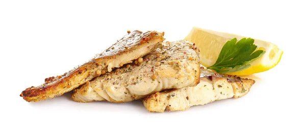 Tasty Baked Cod Fillet White Background — Stock Photo, Image