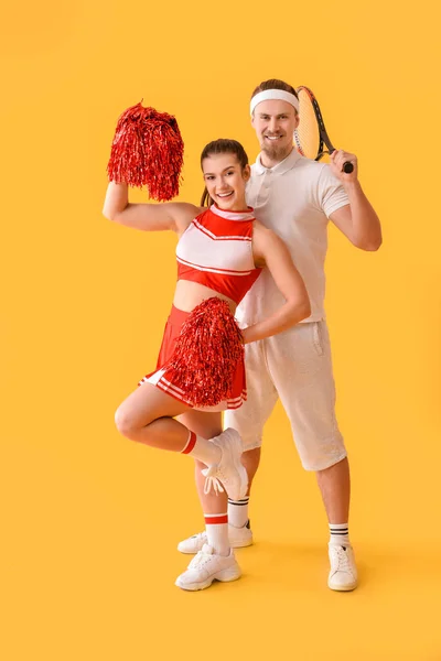 Cheerleader Tennis Player Color Background — Stock Photo, Image