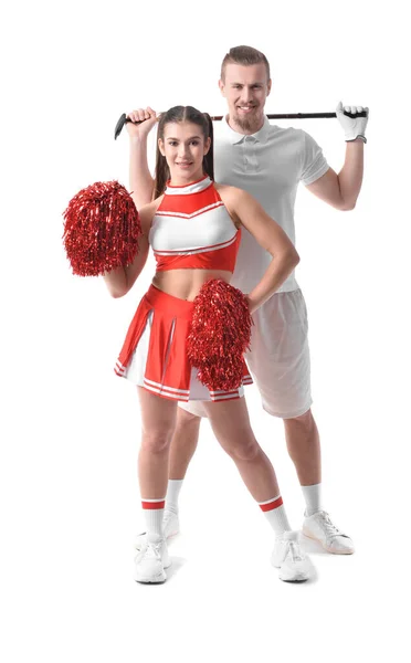 Cheerleader Dan Pegolf Dengan Latar Belakang Putih — Stok Foto