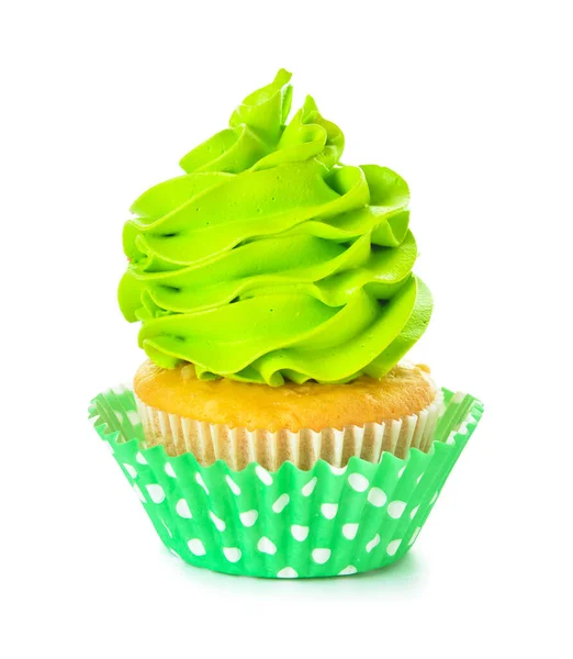 Tasty Birthday Cupcake White Background — Stock Photo, Image