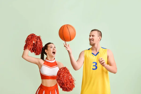 Cheerleader Giocatore Basket Sfondo Colori — Foto Stock