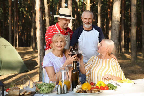 Mature People Drinking Barbecue Party Summer Day — Stock Photo, Image