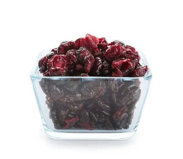 Bowl Tasty Dried Cranberries White Background — Stock Photo, Image