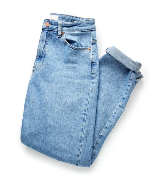 Stilvolle Jeans Auf Weißem Hintergrund — Stockfoto