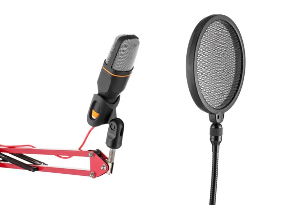 Modern Microphone Pop Filter White Background — Stock Photo, Image