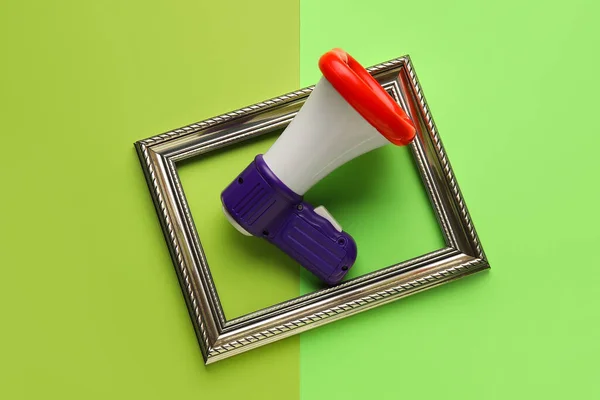 Toy Megaphone Frame Color Background — Stock Photo, Image