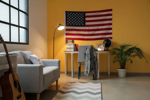 Interior Stylish Living Room Usa Flag — Stock Photo, Image