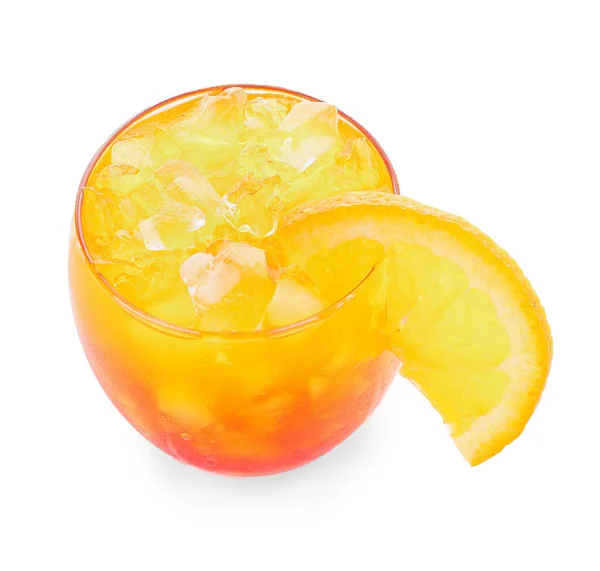 Bicchiere Gustoso Cocktail Tequila Sunrise Sfondo Bianco — Foto Stock