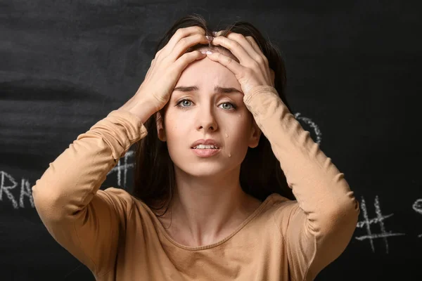Crying Young Woman Dark Background Concept Harassment — Stock Photo, Image