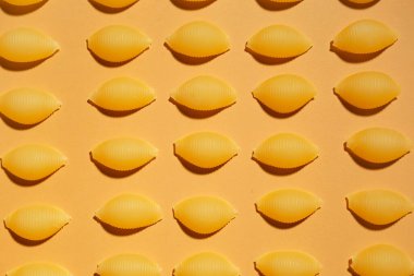 Renkli arkaplanda pişmemiş conchiglioni makarna