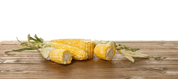 Fresh Corn Cobs Table White Background — Stock Photo, Image