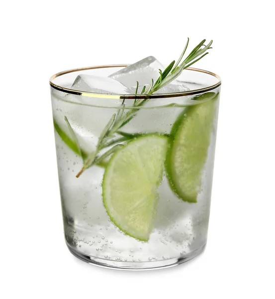 Glas Kalter Gin Tonic Auf Weißem Hintergrund — Stockfoto