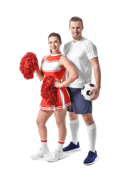 Cheerleader Dan Pemain Futbol Dengan Latar Belakang Putih — Stok Foto