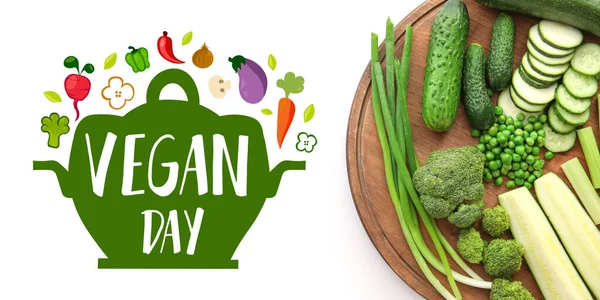 Greeting Card World Vegan Day Fresh Vegetables — Stock Photo, Image