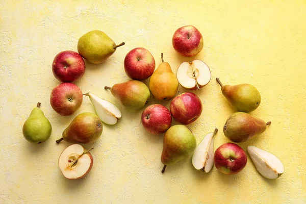 Ripe Pears Apples Color Background — Stock Photo, Image