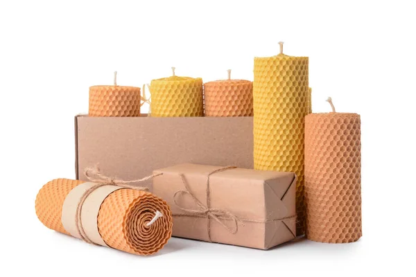 Box Wax Candles White Background — Stock Photo, Image