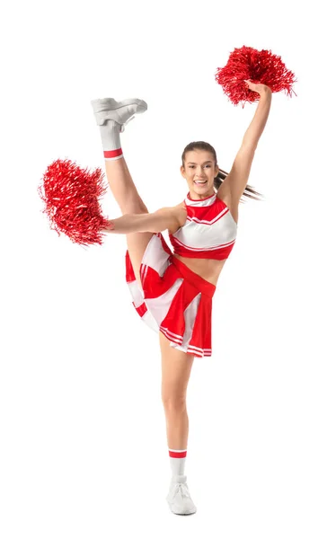 Mooie Cheerleader Witte Achtergrond — Stockfoto